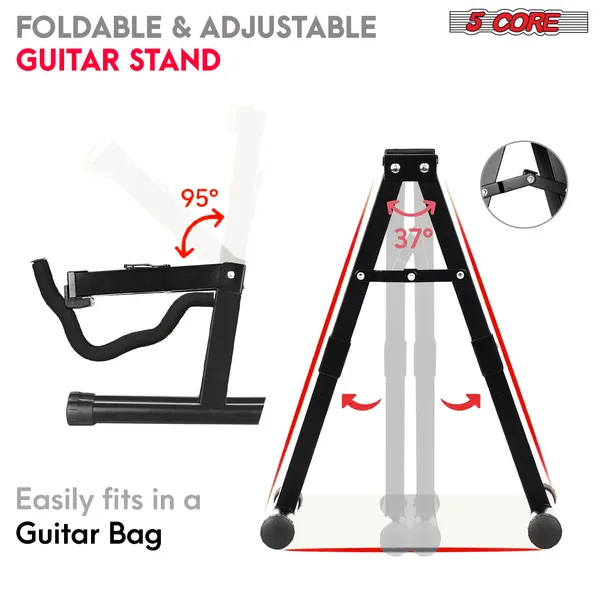 5 Core Guitar Stand 2PC A Frame W Soft Foam Arm Non Slip Rubber For Acoustic Electric Bass