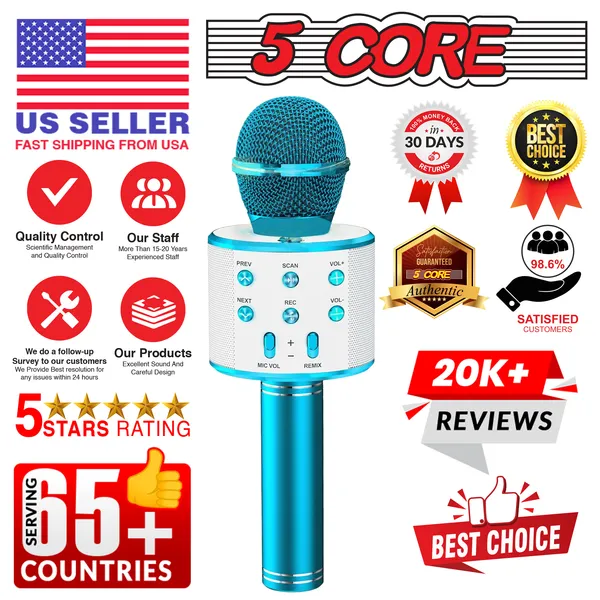 5 Core Microphone Wireless Karaoke Mic With Speaker 3 In 1 Portable Bluetooth Microfono Inalambrico