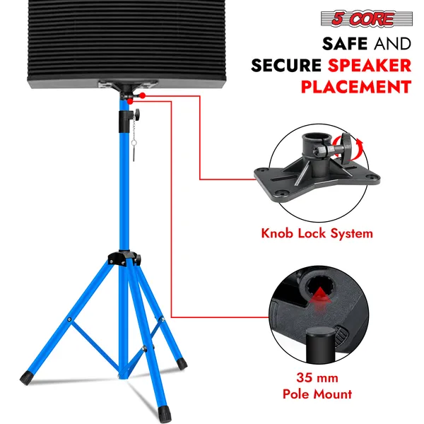 5 Core Speaker Stand 2Pcs Tripod Floor Tall Adjustable Up To 72 Inch DJ Studio Monitor Stands Pole Mount