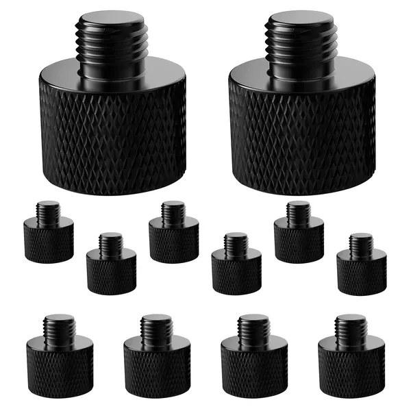 5 Core Mic Stand Adapter 12 Pieces 5/8 Female To 3/8 Male Screw Thread Conversion Connector For Microphone Stands Boom Arms Camera Tripod - MS ADP M BLK 5838 12PCS