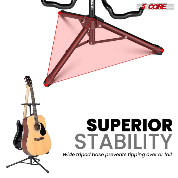 5 Core Guitar Stand Adjustable Double Guitars Stands Floor W Neck Holder Universal Supports For Acoustic Electric Classic Bass Instrument Folding Portable Black - GSH 2N1