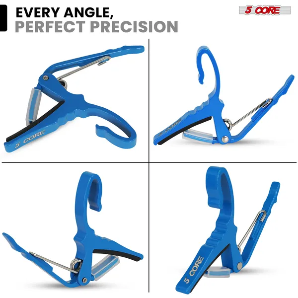 5Core Capo Acoustic Electric Guitar String Clip Banjo Mandolin Or Ukulele + 6Pcs Guitar Picks Celluloid Puas Para Guitarra + Carry Bag - CAPO AL BLU