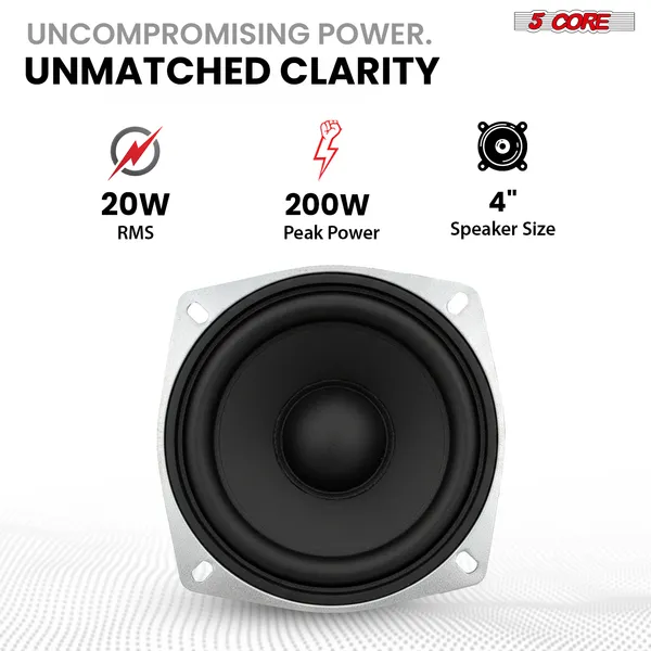 5 Core 4 Inch Subwoofer 200W Car Audio Sub Woofer 4 Ohm Deep Bass Replacement Loud Speaker