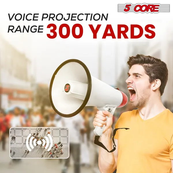 5 Core Megaphone 50W Bull Horn PA Speaker W 300M Range Loud Siren Voice Amplifier Portable