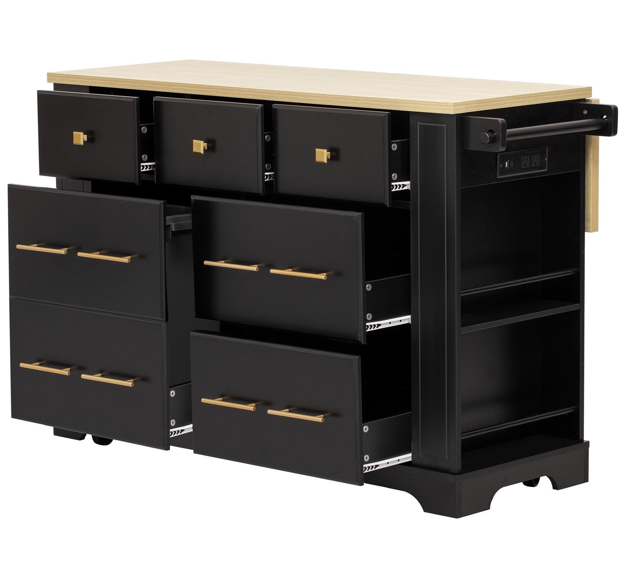 Kitchen Island With Drawers And Waste Bin Rolling Prep Station_voghion.com
