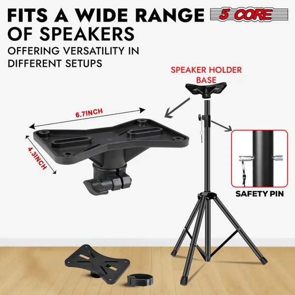 5 Core Speaker Stand Height Adjustable PA DJ Tripod Studio Monitor Stands W 35mm Compatible Insert - SS ECO 1PK BLK WoB