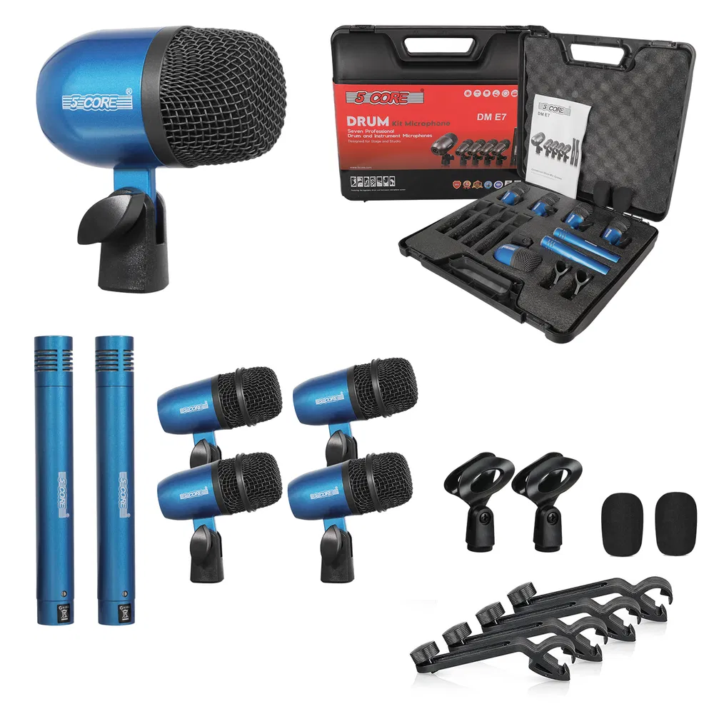 5 Core Drum Microphone Kit 7Pc All Metal Drummer Mics Tom/Snare & Cymbals Wired Instrument Drums Set image 7