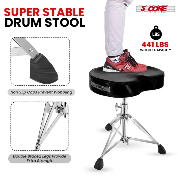 5 CORE Drum Throne Padded Guitar Stool Adjustable Heavy Duty Saddle Music Chair Seat Universal For Adults & Kids With Anti Slip Rubber Feet - DS CH BLK SDL HD
