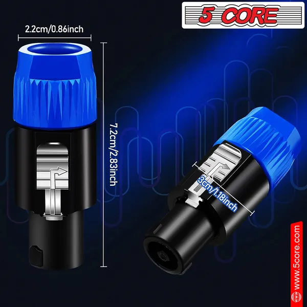 5 Core 4 Pole Speakon Connector 6 Pieces With Twist Lock Audio Jack Male Plug ?Loud Speaker To Amplifier Plug - 4 Conductor Speak-On Cable Adapter Replacement - SPKN BLU 6PCS