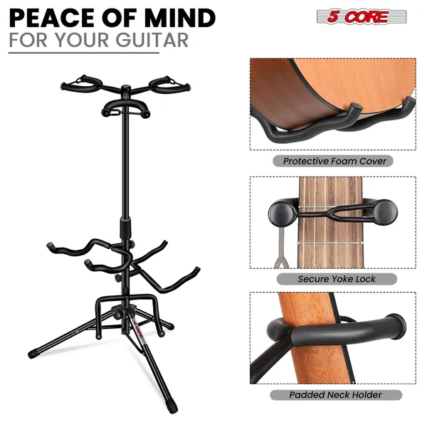 5 Core Guitar Stand Adjustable Triple Guitars Stands Floor W Neck Holder For Acoustic Electric Bass - GSH 3N1