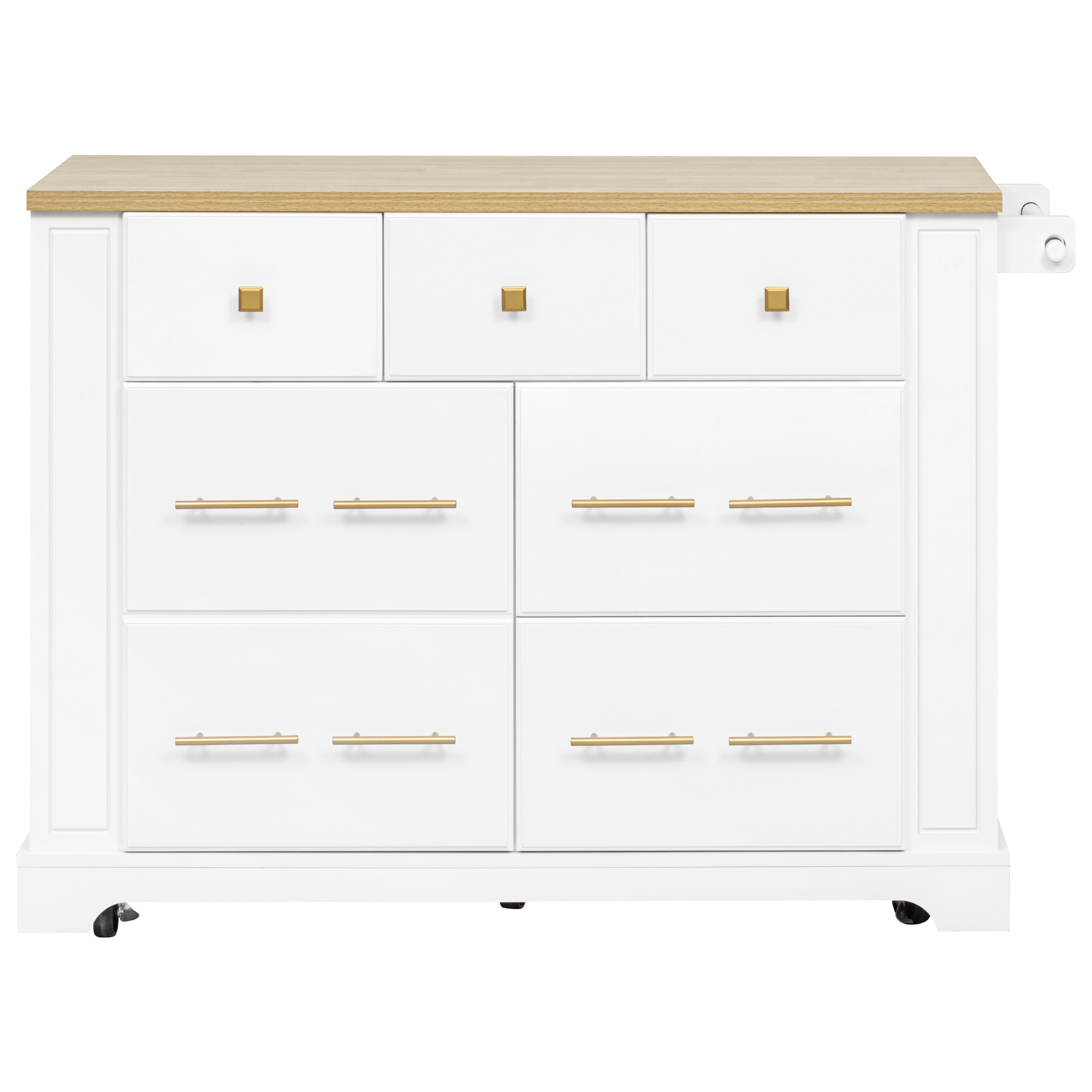 Kitchen Island With 6 Drawers And Drop Leaf And Power Outlet White_voghion.com