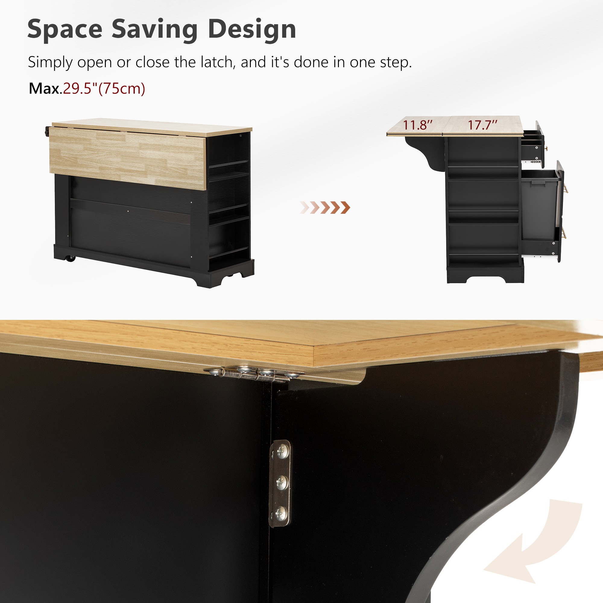 Kitchen Island With Drawers And Waste Bin Rolling Prep Station_voghion.com