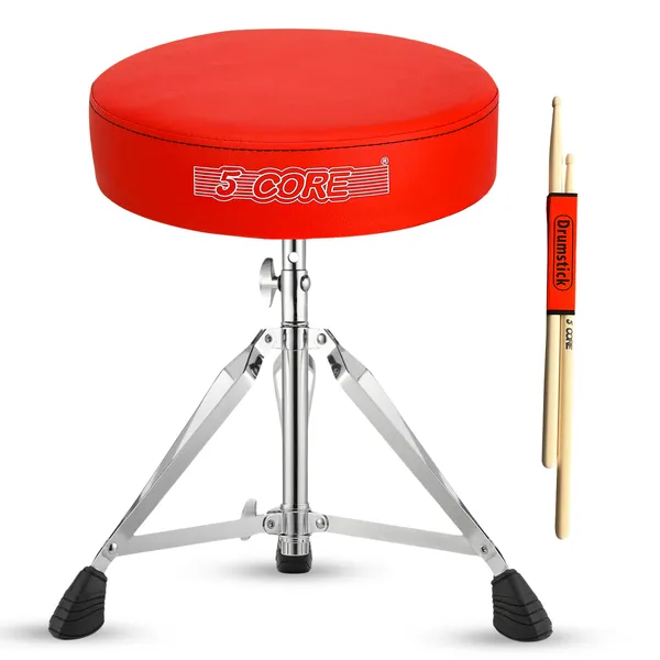 5 CORE Drum Throne Padded Guitar Stool Height Adjustable Music Chair Seat Universal For Adults & Kids With Anti Slip Rubber Feet - DS CH RED