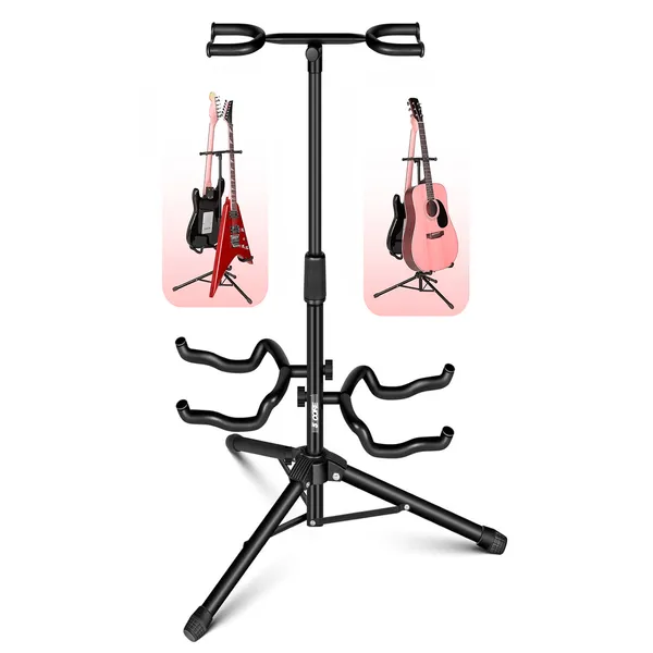 5 Core Guitar Stand Adjustable Double Guitars Stands Floor W Neck Holder Universal Supports For Acoustic Electric Classic Bass Instrument Folding Portable Black - GSH 2N1