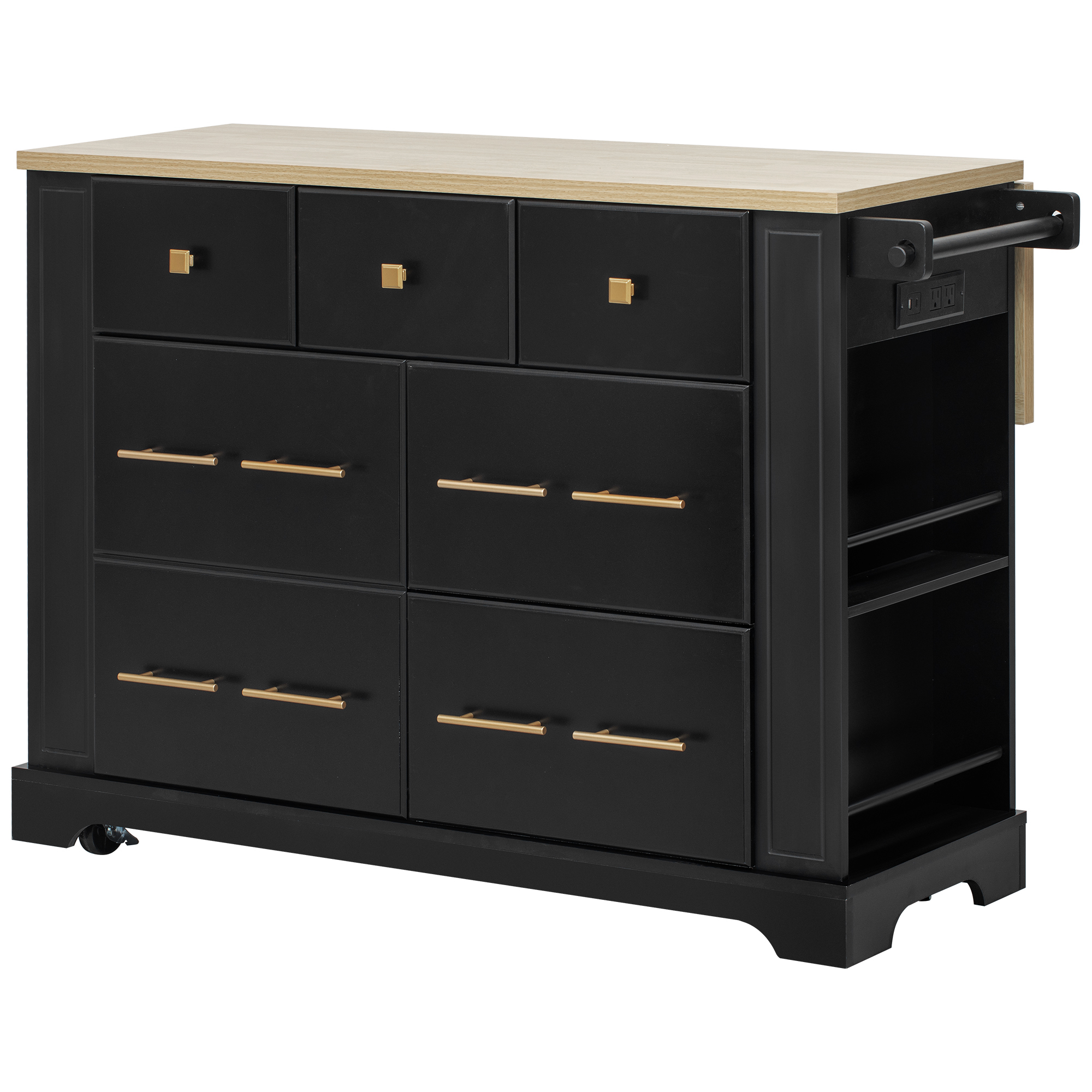 Kitchen Island With Drawers And Waste Bin Rolling Prep Station_voghion.com