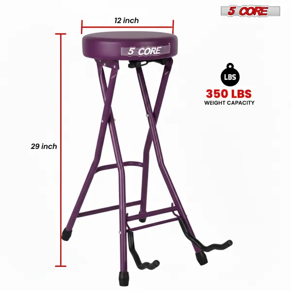 5Core Guitar Stool 3.15" Padded Chair Foldable Heavy Duty Music Seat Built In Foot Rest Guitar Stand