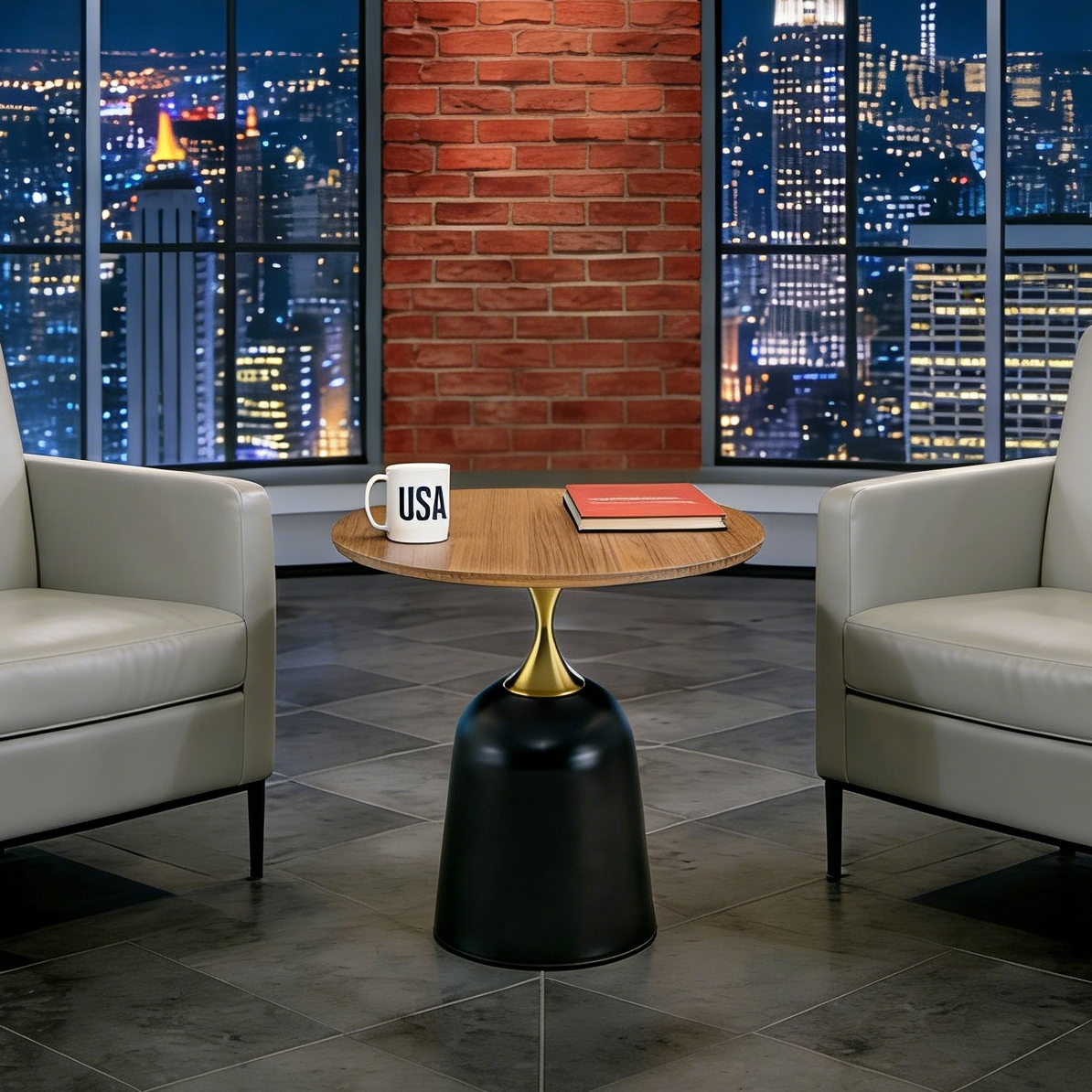 23.6 Inch Circular Side Table Coffee Table, Metal Base Living Room Table, Simple And Modern Walnut Wood Grain Decoration, Negotiation Table, Unique Circular Sofa Headboard Office Desk.