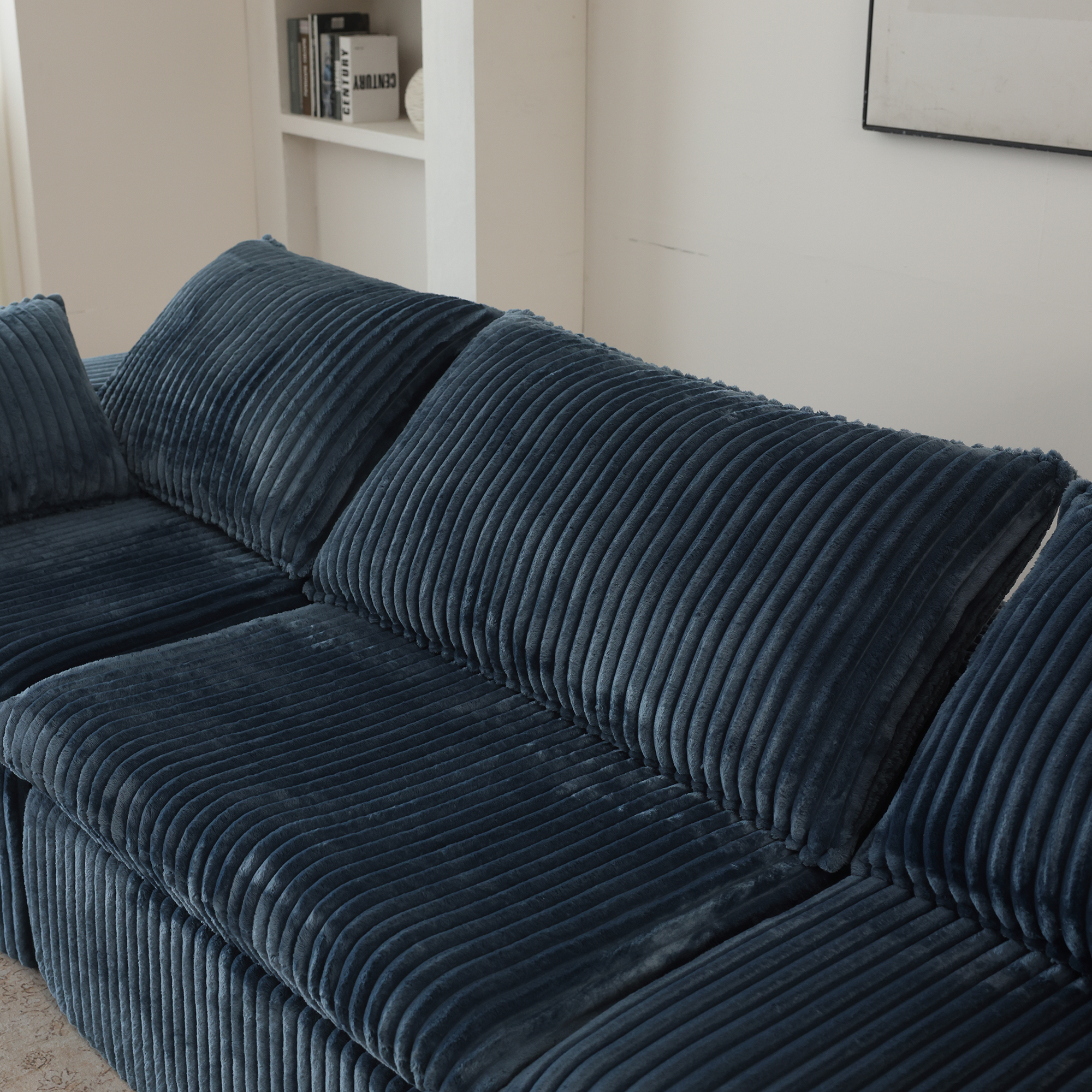 157.6Cloud Sofa,Corduroy Fabric,Deep Seat Couches,Double-layer Design,Removable  Cushion,No Assembly,DIY Combination For Living Room, Bedroom,Conference Room ,Apartment,Blue