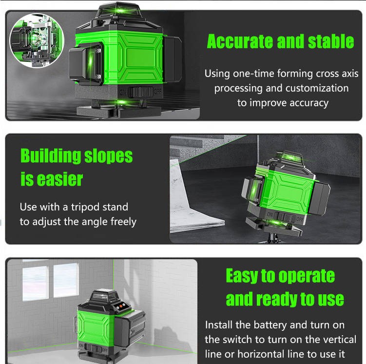 Support Pan European：16 Line Laser Level Spirit Level 4D 360° Cross Line Laser Self-Leveling Kit