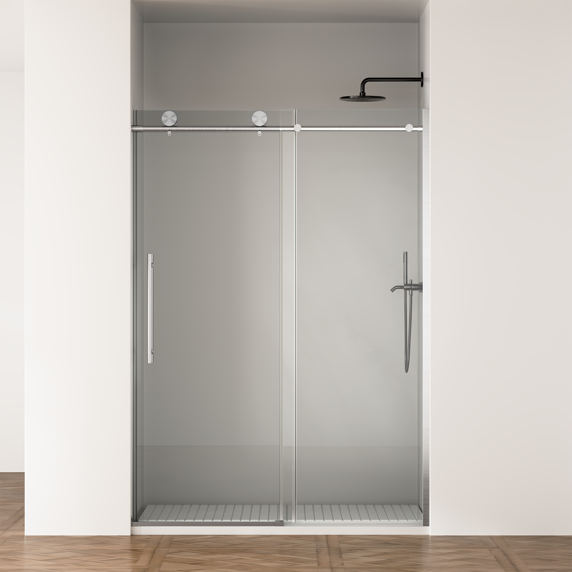 Door 50-54 In W X 75 In H Frameless Shower , Sliding Shower Door With 5 16 8mm  Clear Tempered Glass Shower Door, Easy To Clean Bathroom, Silent Soft-Close Design, Easy To Install,Brushed Nickel
