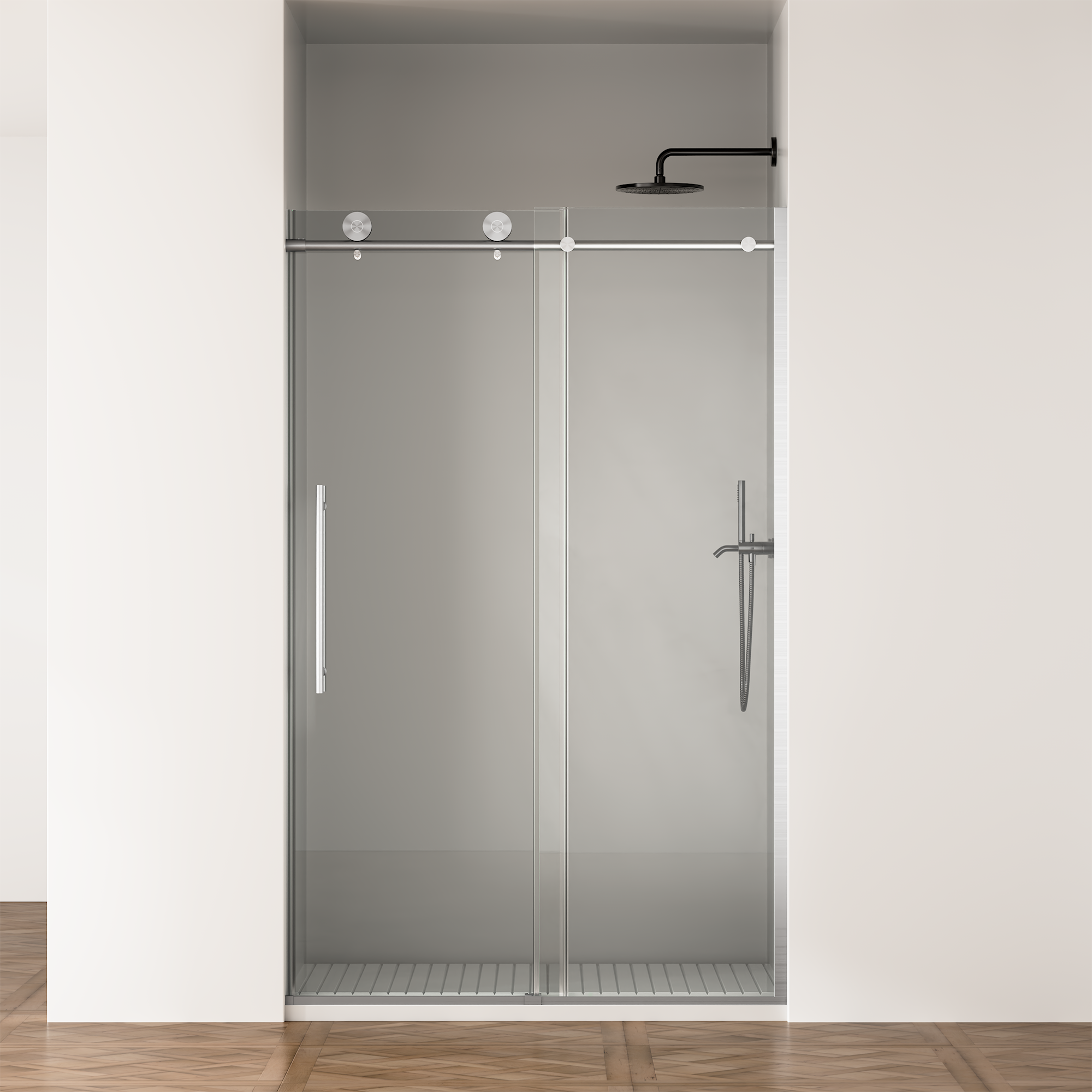 Frameless Shower Door, 44-48 In W X 75 In H,Sliding Shower Door With 5 16 8mm  Clear Tempered Glass Shower Door,Explosion-Proof Film Nano Coating,Easy To Clean,Brushed Nickel