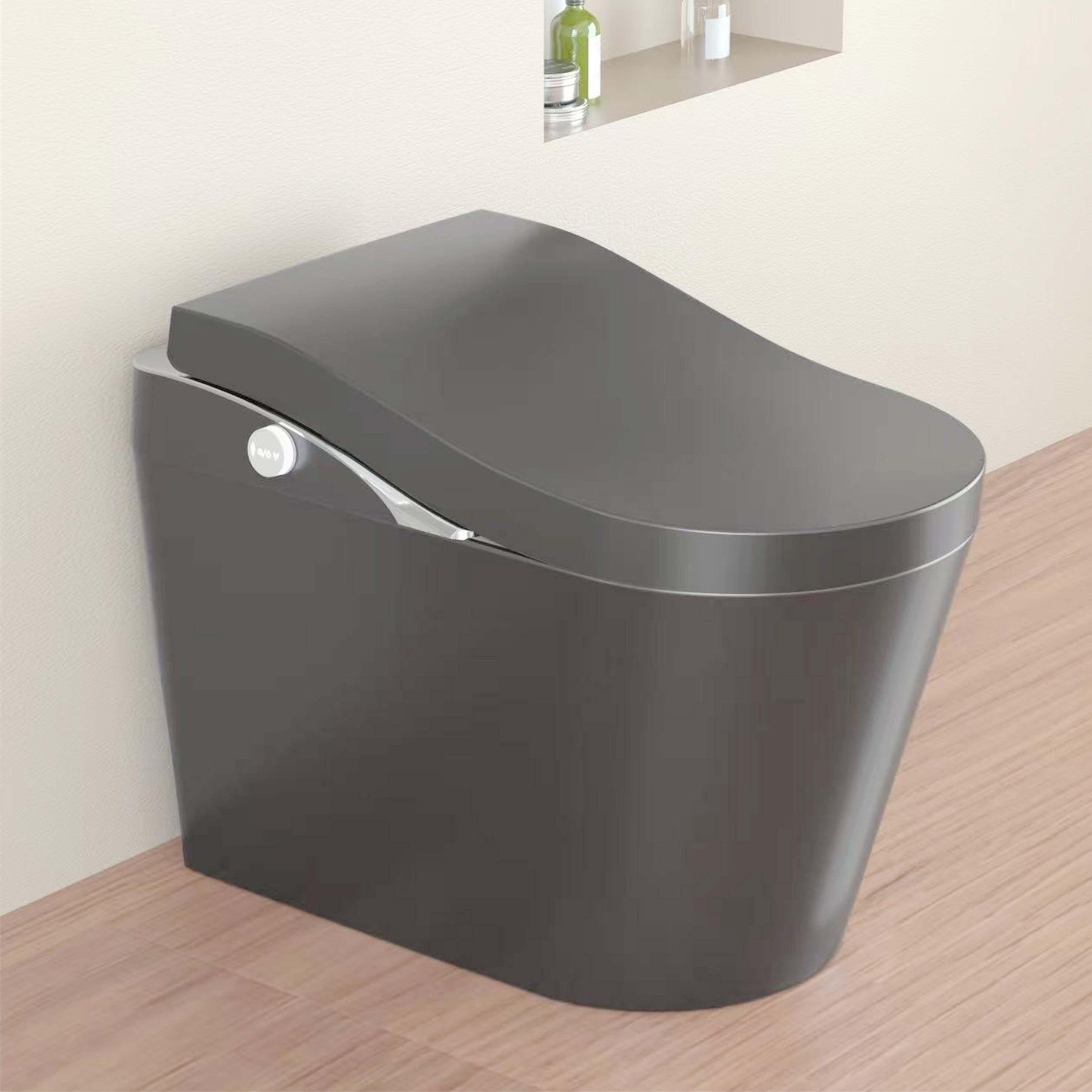Tankless Modern Smart Toilet With Bidet, Auto Flush, Auto Open Close,Heated Seat, Warm Water And Dry, Foam Shield Function White, Matte Grey - Image 1
