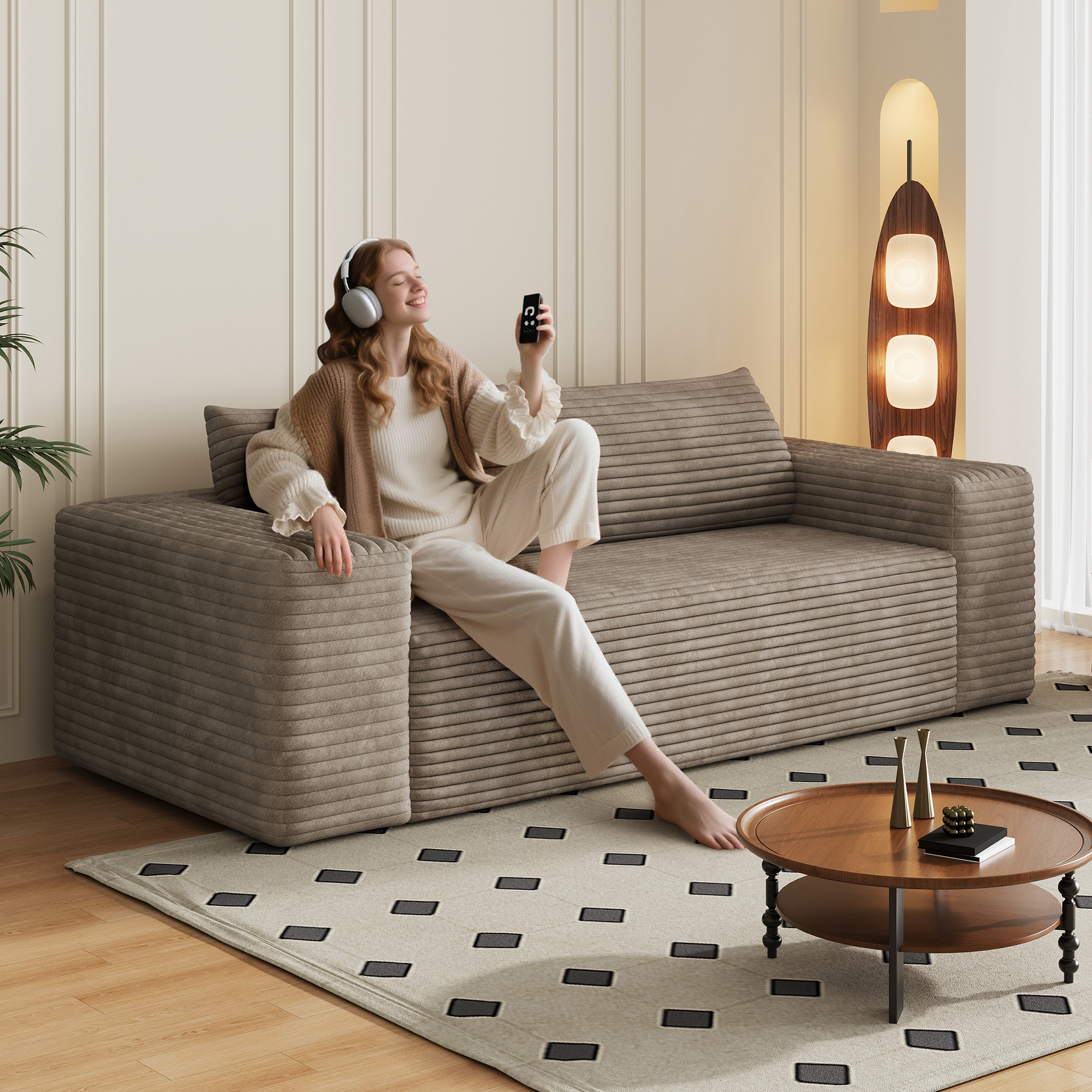 78.8 3Setaser Sofa,Corduroy Fabric,Deep Seat Couches,Comfy Loveseat Sofa,No Assembly,1pcs For Living Room, Bedroom,Conference Room ,Apartment,Camel
