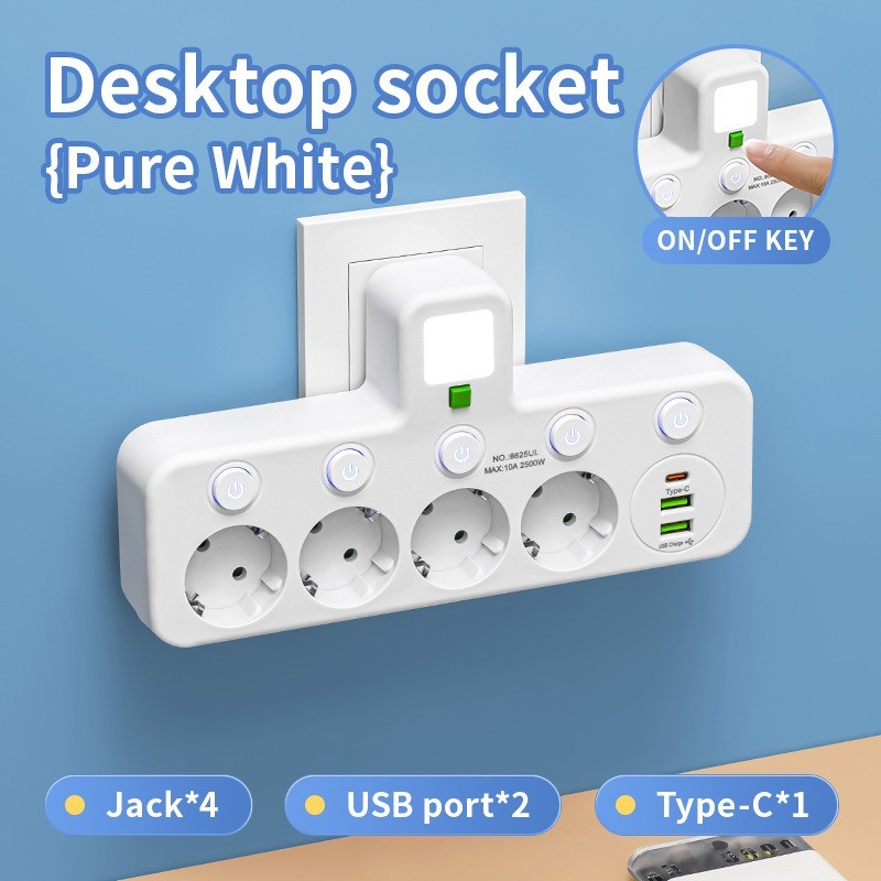 Support Pan European-4-Way EU Socket Multi-Plug Power Strip Adapter With USB  2-3 Days