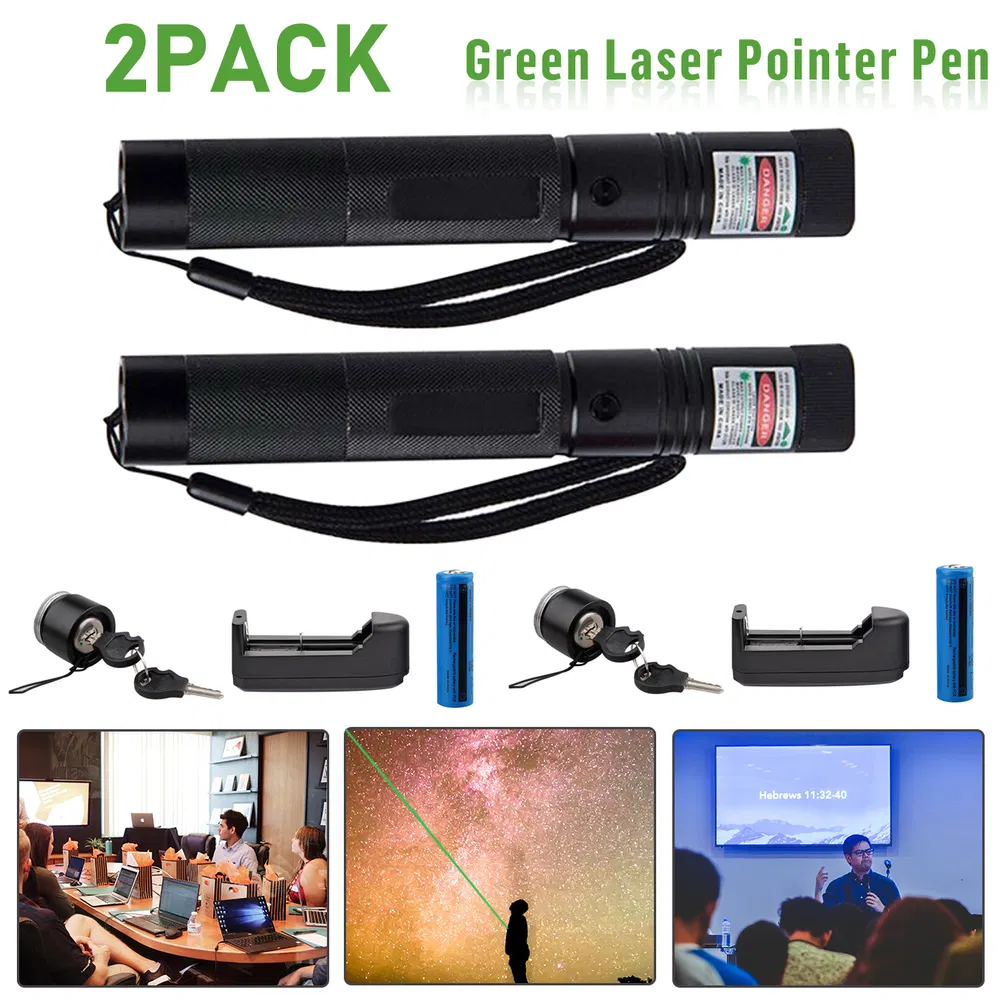 2 Pack-Rechargeable 532nm Visible Beam Light Laser Green Laser Pointer Pen - Battery - Charger Set-Logistics Only For USPS. TK And TMEU Only For Self-pickup