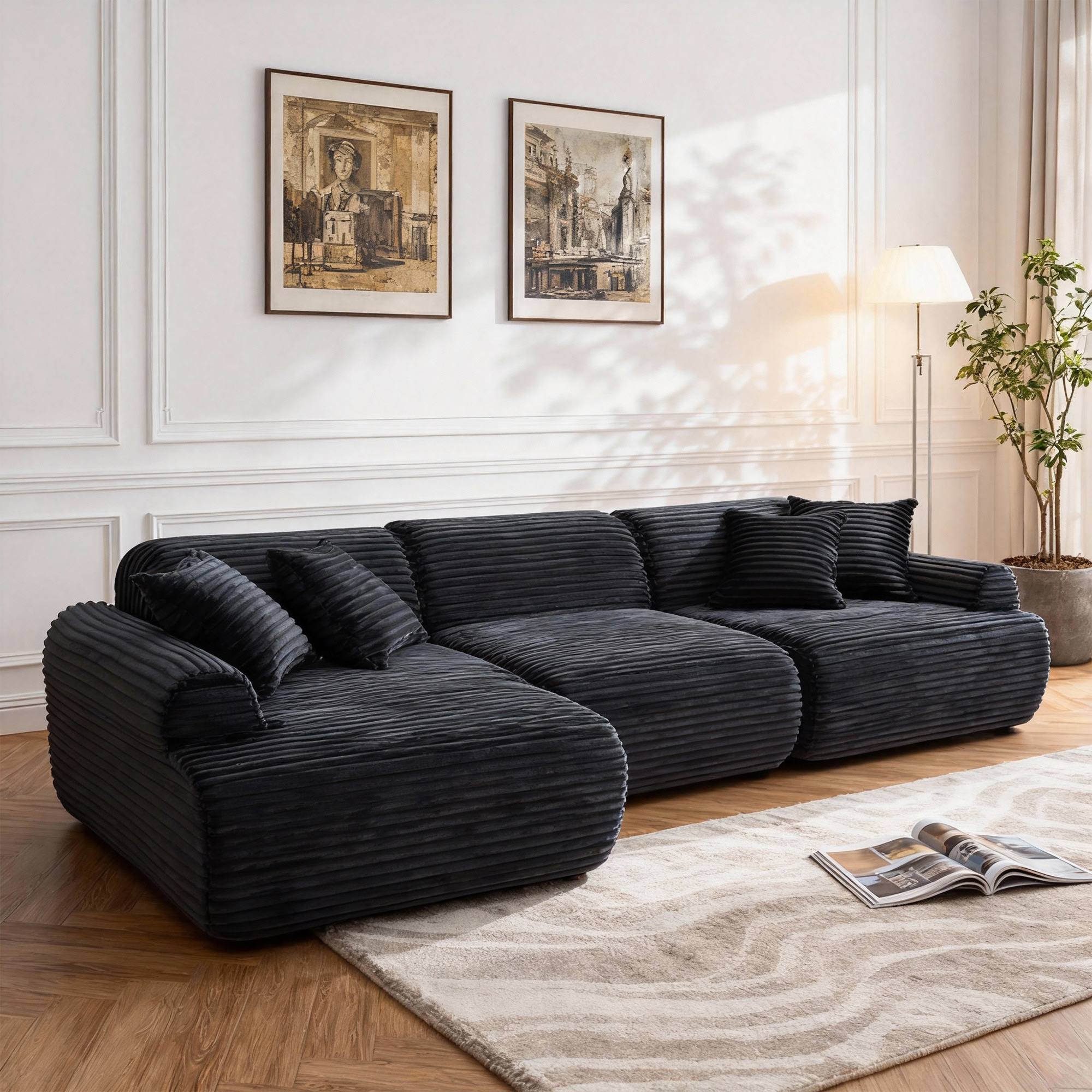 105'' Modular Sectional Sofa Couch ,Boneless Couch, Compressed Couch, Detachable And Washable, Replaceable Sofa Cover, Modern Woven-Textured Upholstery, Convertible L-Shaped Design For Living Room