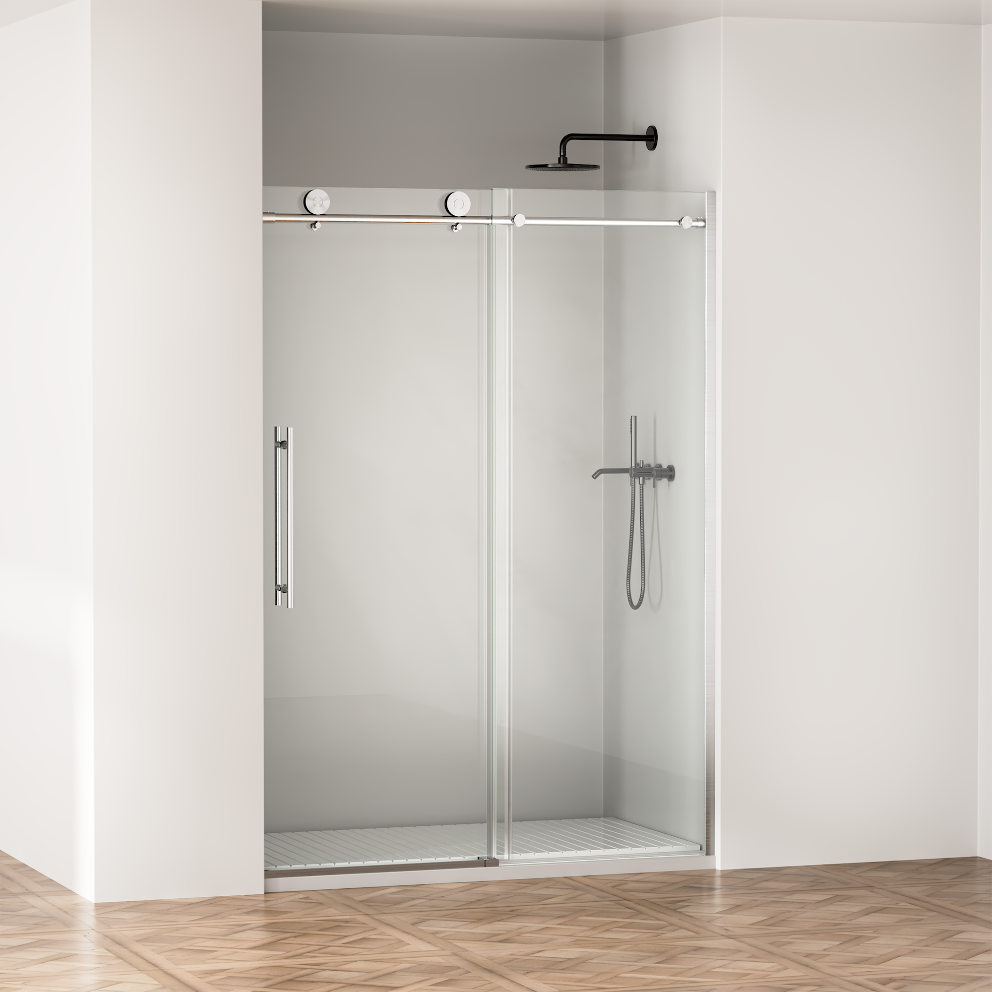 Door 50-54 In W X 75 In H Frameless Shower , Sliding Shower Door With 5 16 8mm  Clear Tempered Glass Shower Door, Easy To Clean Bathroom, Silent Soft-Close Design, Easy To Install,Brushed Nickel