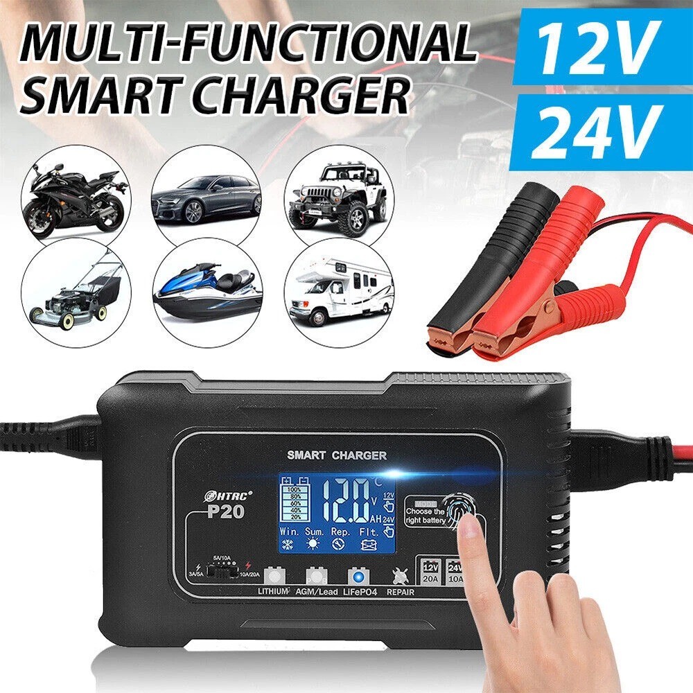 Support Pan European-Car Intelligent Battery Charger Automotive Lithium LiFePO4 AGM GEL 12-24V     20A-10A