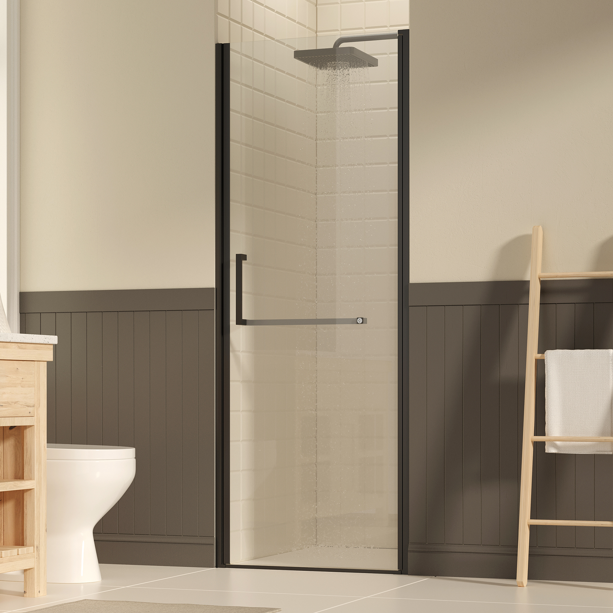 27-28 W  72 H Frameless Pivot Shower Door, Pivot Swing Shower Glass Doors With 0.25 6mm  SGCC Clear Tempered Glass,Explosion-Proof Film, Reversible Installation, Matte Black