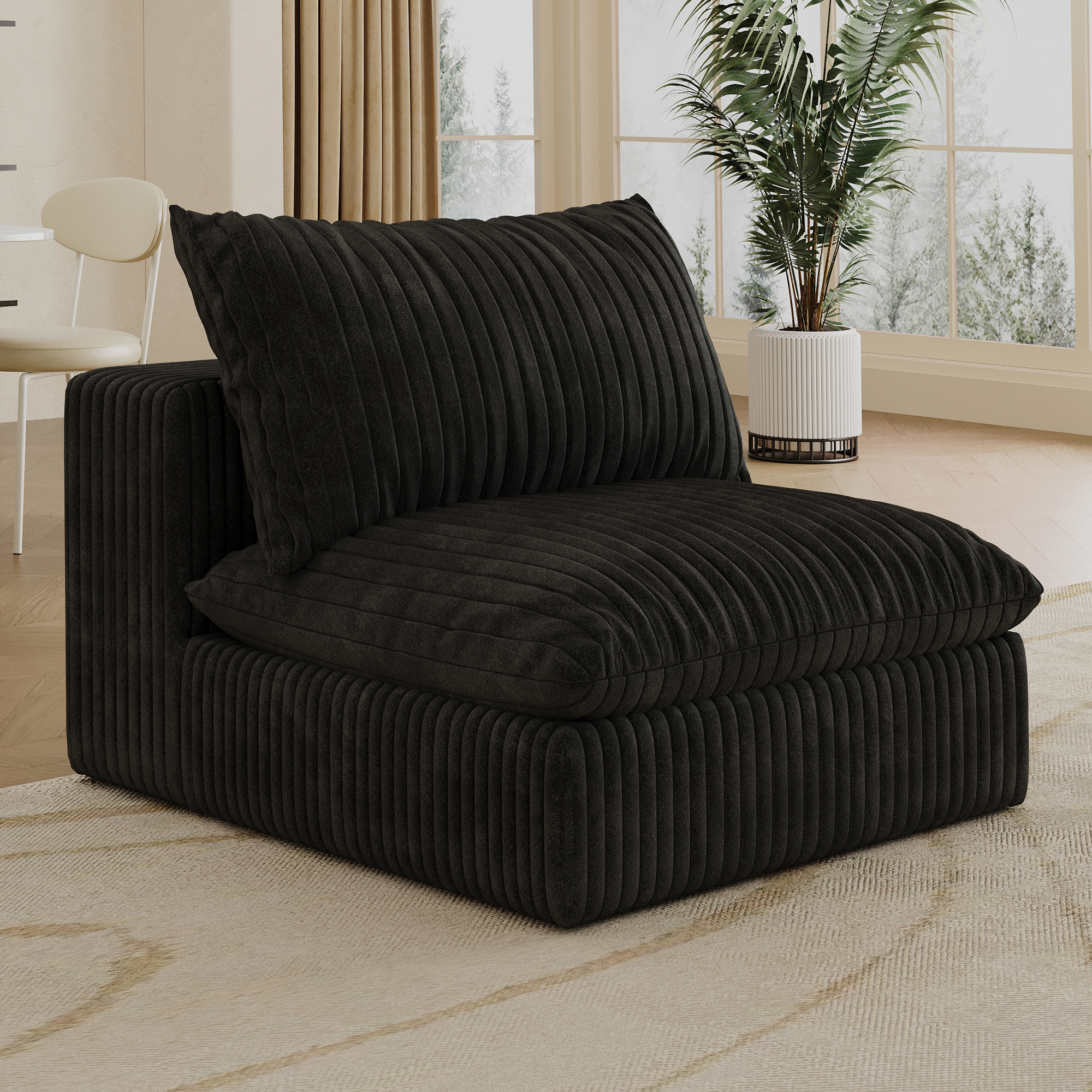 Cloud Sofa,Corduroy Fabric,Deep Seat Couches,Double-layer Design,Removable Cushion,No Assembly, DIY Combination For Living Room, Bedroom,Conference Room ,Apartment,Black