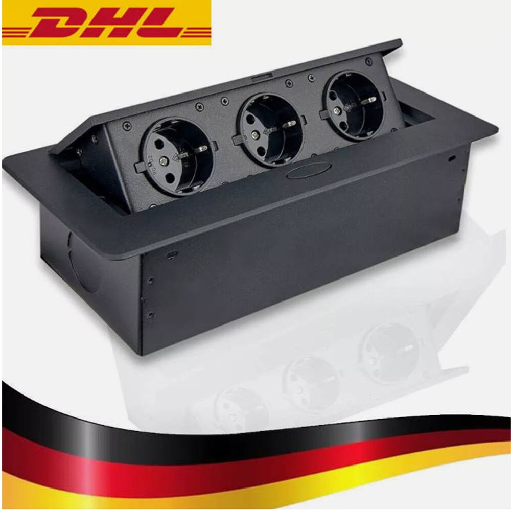 Support Pan European：3-IN-1 USB Built-in Socket Table Socket Kitchen Wall Recessed VDE BLACK DHL