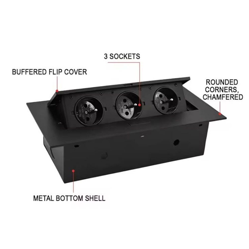 Support Pan European：3-IN-1 USB Built-in Socket Table Socket Kitchen Wall Recessed VDE BLACK DHL