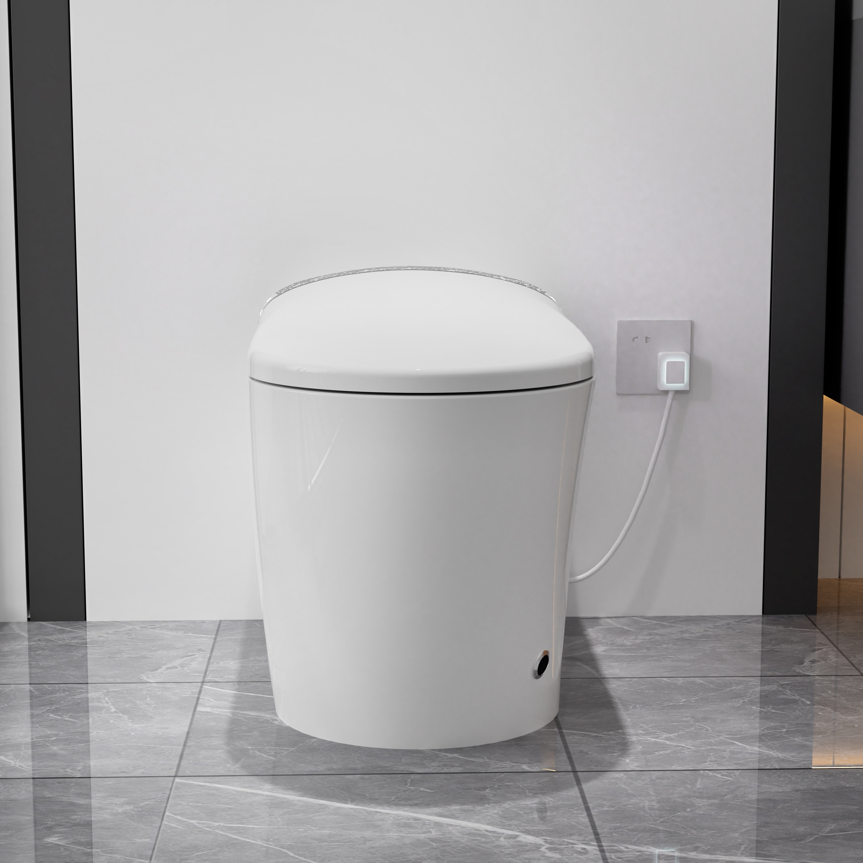 Elongated Smart Toilet With Bidet Built In,Tankless Design For Bathroom, Auto Open Close Seat, Foot Kick, LED Display,Night Light, Warm Water & Dryer,White