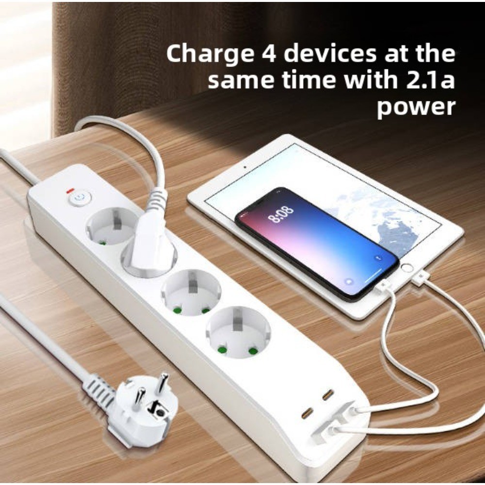 Support Pan European-Power Strip Multi-Outlet Power Strip 4-Way 2 USB-A  - 2 USB-C