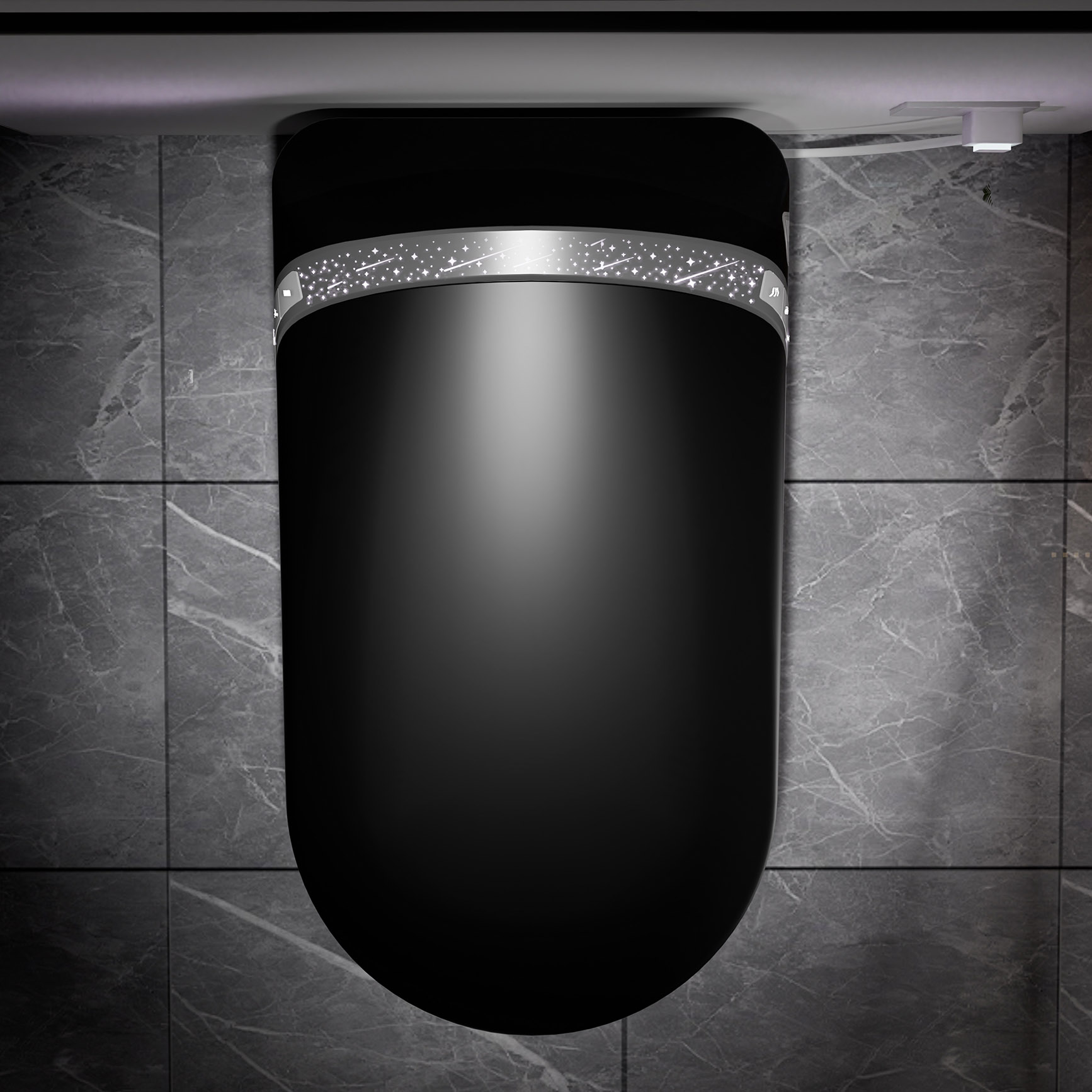 Starry Night Light Smart Toilet With Bidet Built In,  Modern Design For  Bathroom, Auto Open Close Seat, Foot Sensor, LED Display,Night Light, Warm Water & Dryer,Matte Black