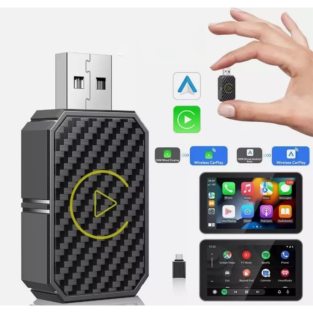 Support Pan European：Wireless CarPlay Android Auto Adapter 2in1 Plug Play For IOS Android - DHL