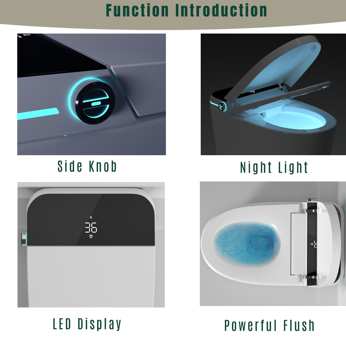 Modern Smart Toilet With Bidet Seat Built-in, Intelligent Toilet  Auto Open Close Seat, Foot Sensor, LED Display,Night Light, Warm Water & Dryer,White