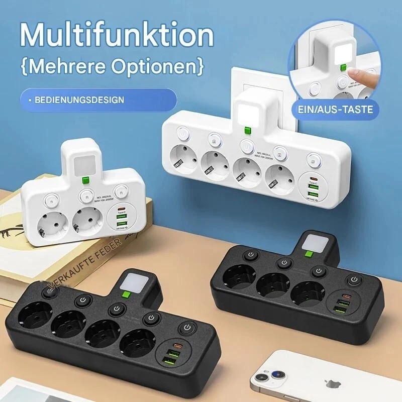Support Pan European-4-Way EU Socket Multi-Plug Power Strip Adapter With USB  2-3 Days