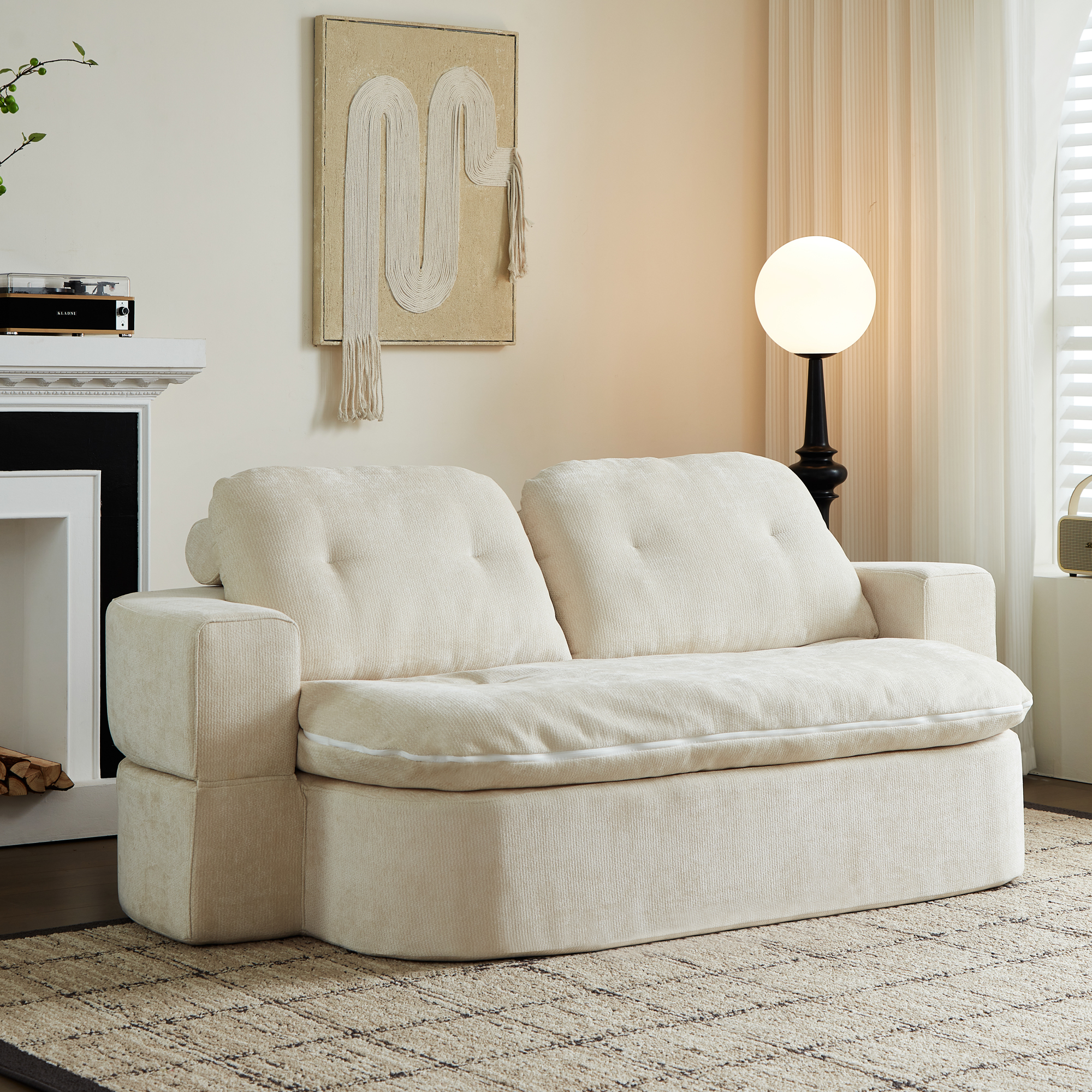 Modern Floor Sofa With 2 Pillows,Convertible Chenille Fabric Foam-Filled Sleeper Sofa Bed, No Assembly Required,Convertible Sofa Cushion Unfolds Into Quilt,Folding Mattress For Living Room,Playroom