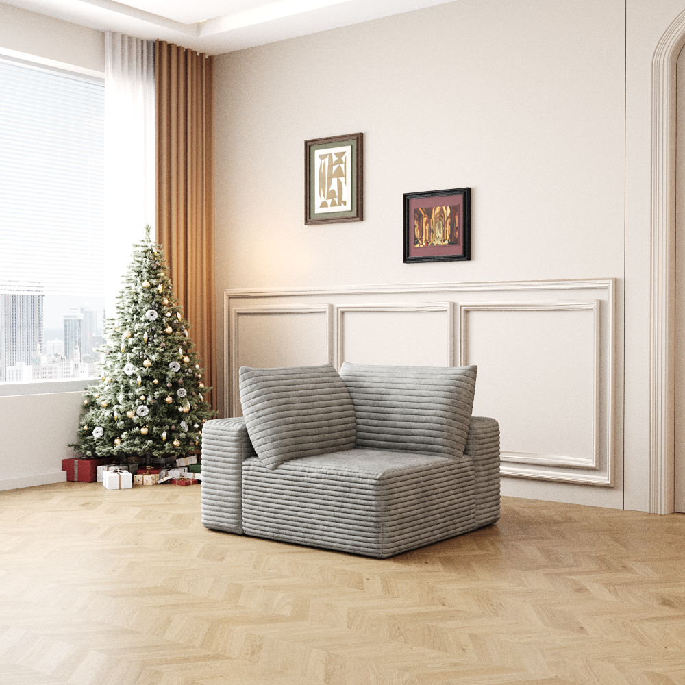 Cloud Sectional Couch,Modern Modular Sofa With Deep Seat, Upholstered Couches For Living Room Bedroom,No Assembly Required,Grey Plush Corduroy Fabric