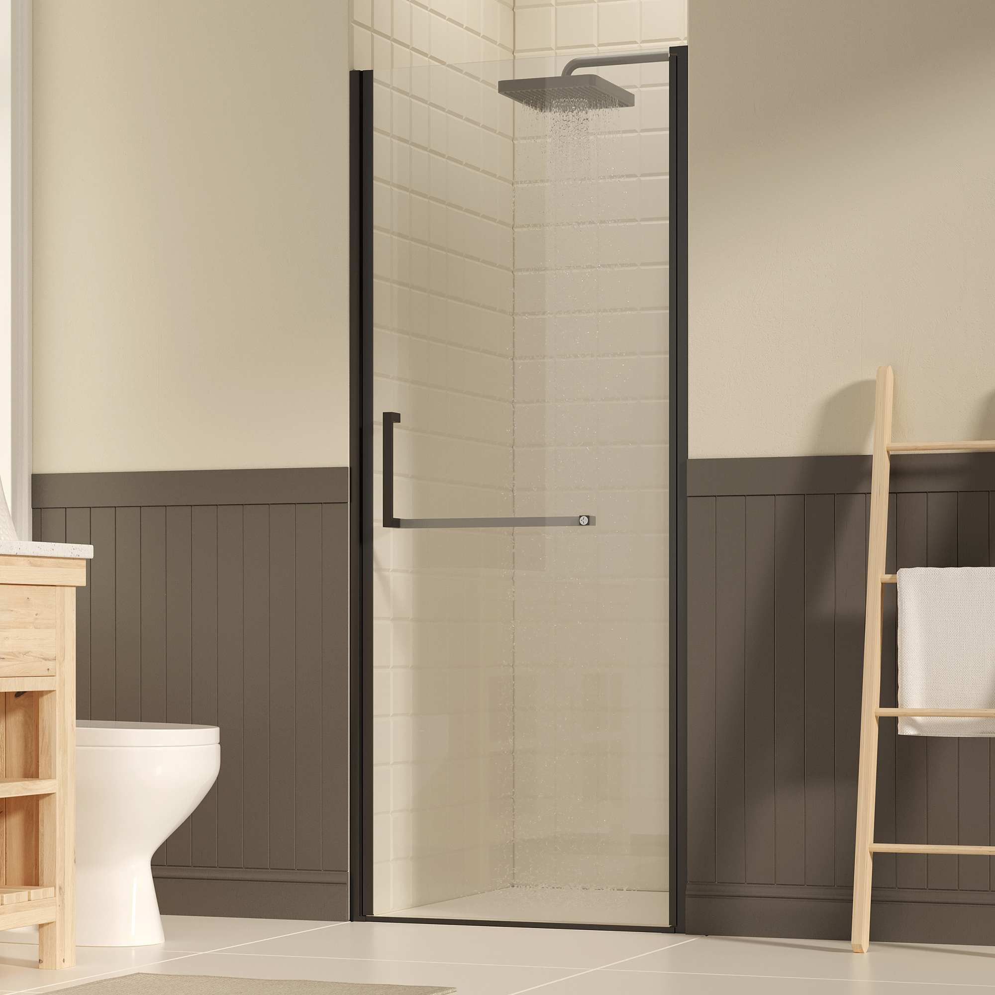 29-30 W  72 H Frameless Pivot Shower Door, Pivot Swing Shower Glass Doors With 1 4 6mm  SGCC Clear Tempered Glass,Explosion-Proof Film, Reversible Installation, Matte Black