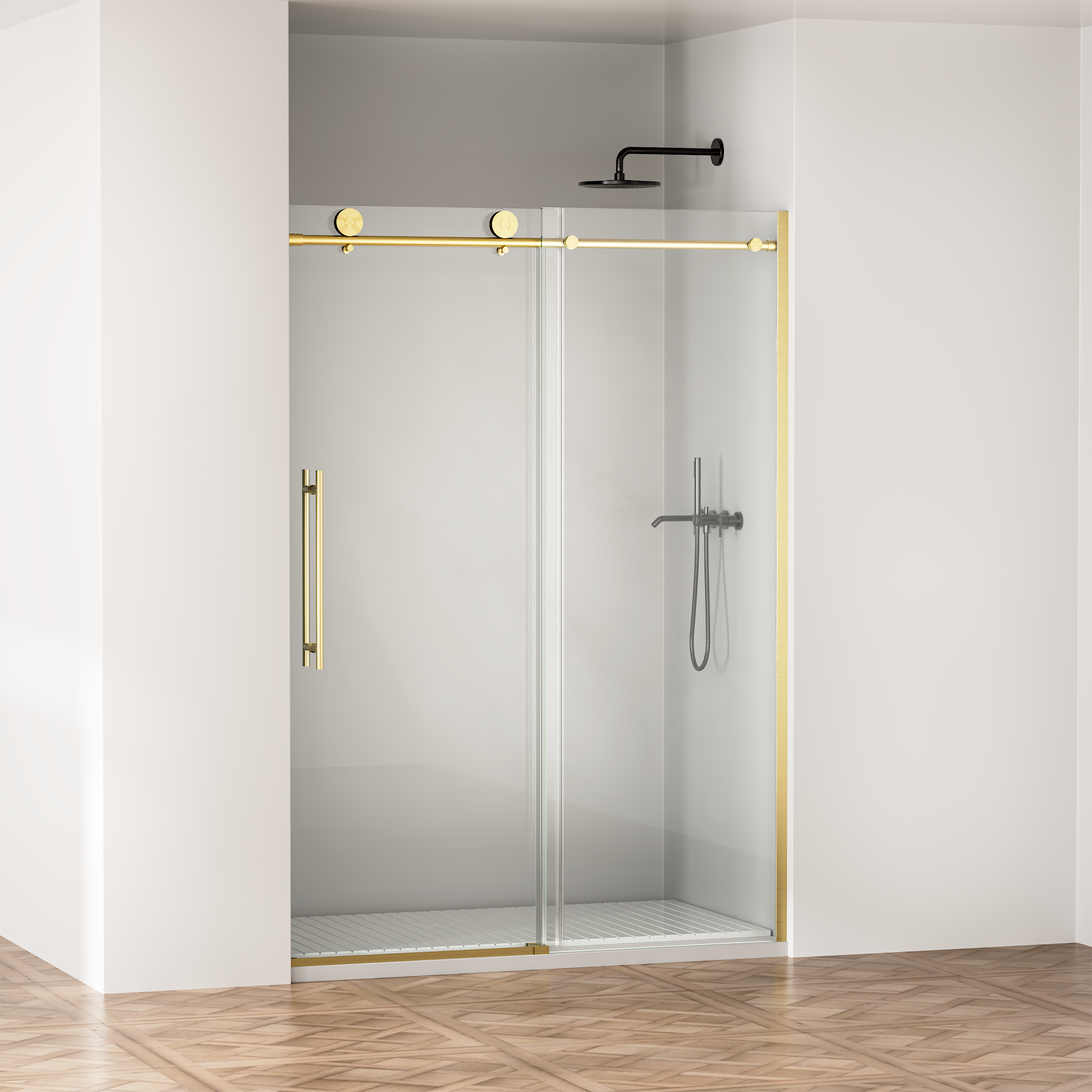 Door 50-54 In W X 75 In H Frameless Shower , Sliding Shower Door With 5 16 8mm  Clear Tempered Glass Shower Door, Easy To Clean Bathroom, Silent Soft-Close Design, Easy To Install,Brushed Gold