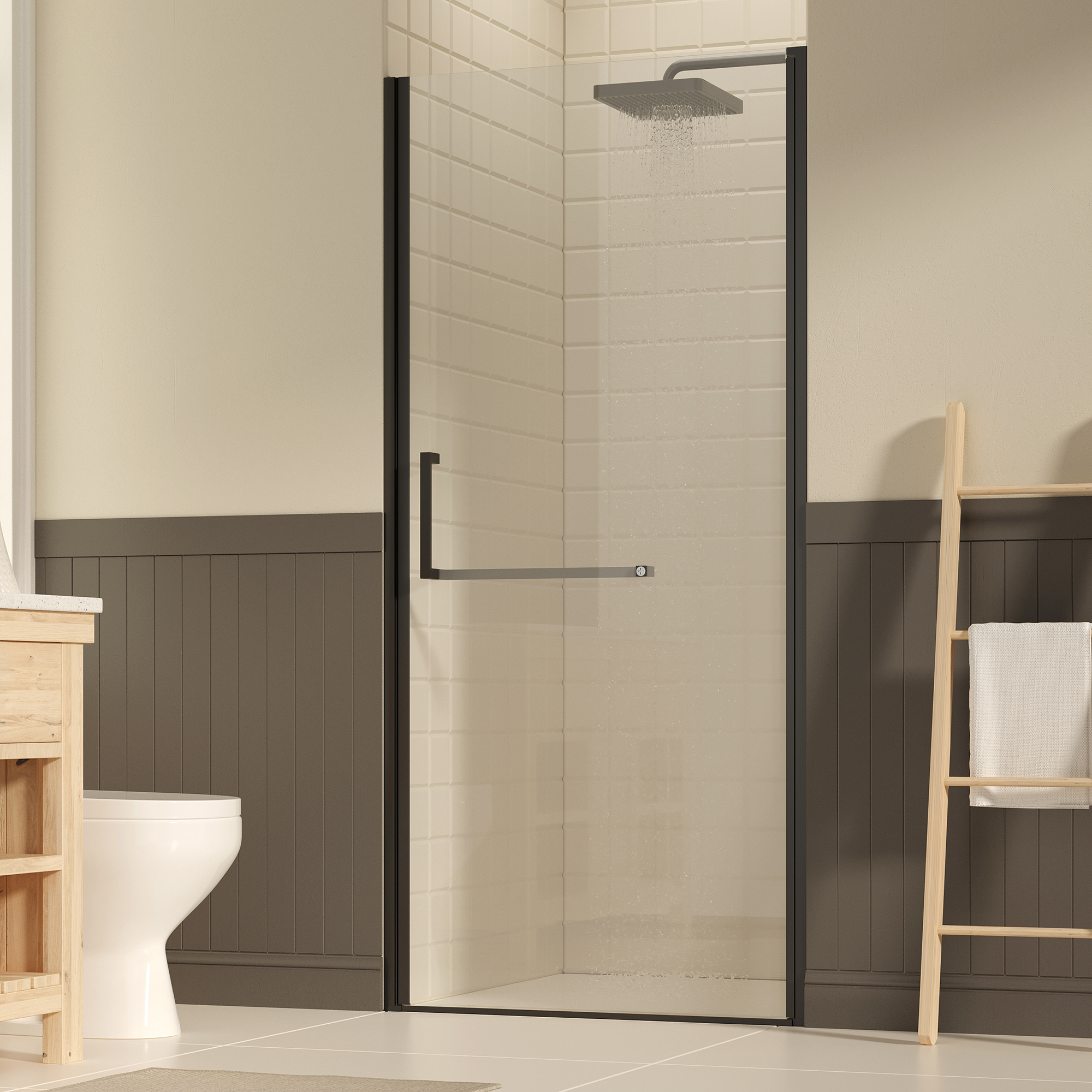 33-34 W  72 H Frameless Pivot Shower Door, Pivot Swing Shower Glass Doors With 0.25 6mm  SGCC Clear Tempered Glass,Explosion-Proof Film, Reversible Installation, Matte Black