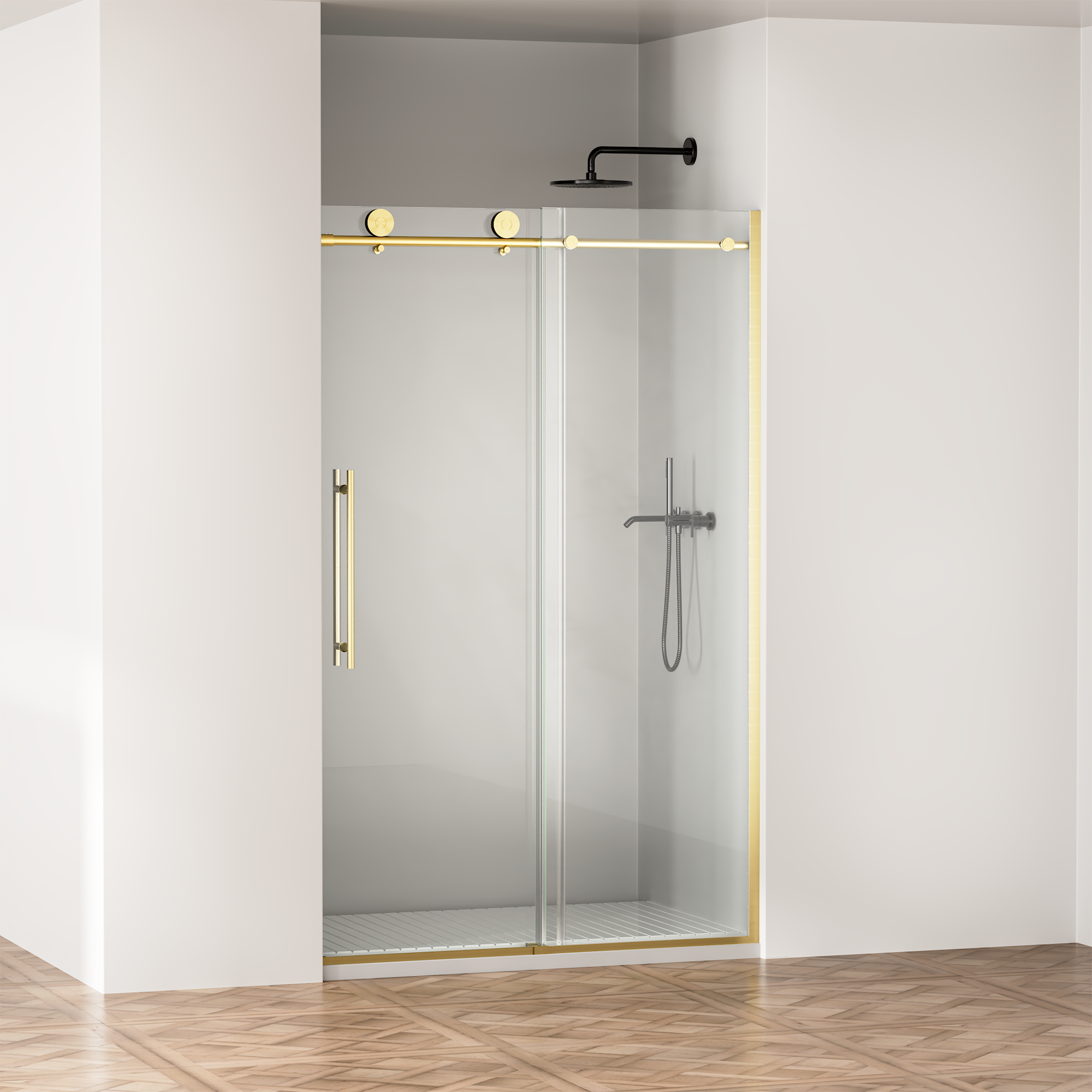 Frameless Shower Door, 44-48 In W X 75 In H,Sliding Shower Door With 5 16 8mm  Clear Tempered Glass Shower Door,Explosion-Proof Film Nano Coating,Easy To Clean,Brushed Gold