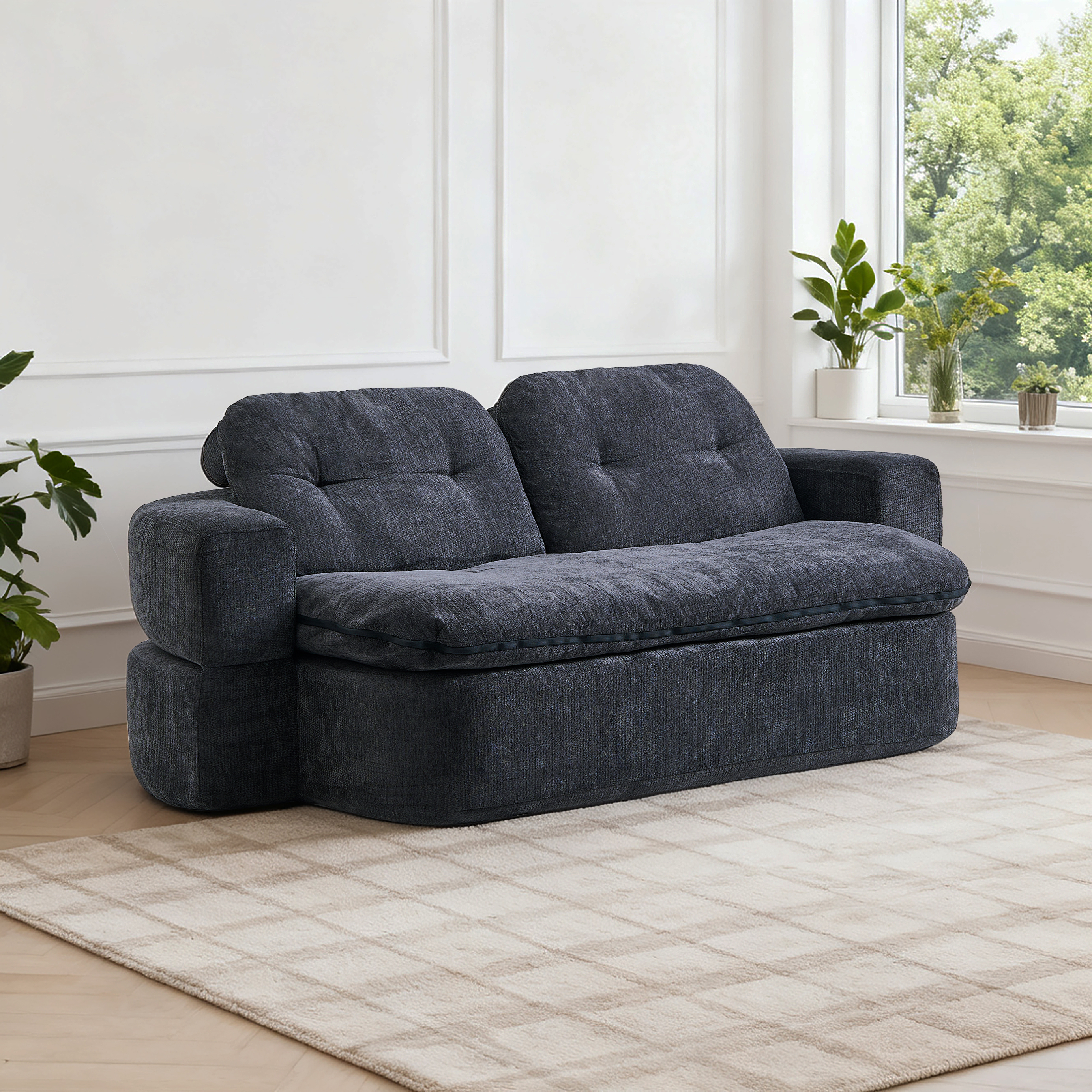 Modern Floor Sofa With 2 Pillows,Convertible Corduroy Fabric Foam-Filled Sleeper Sofa Bed, No Assembly Required,Convertible Sofa Cushion Unfolds Into Quilt,Folding Mattress For Living Room,Playroom