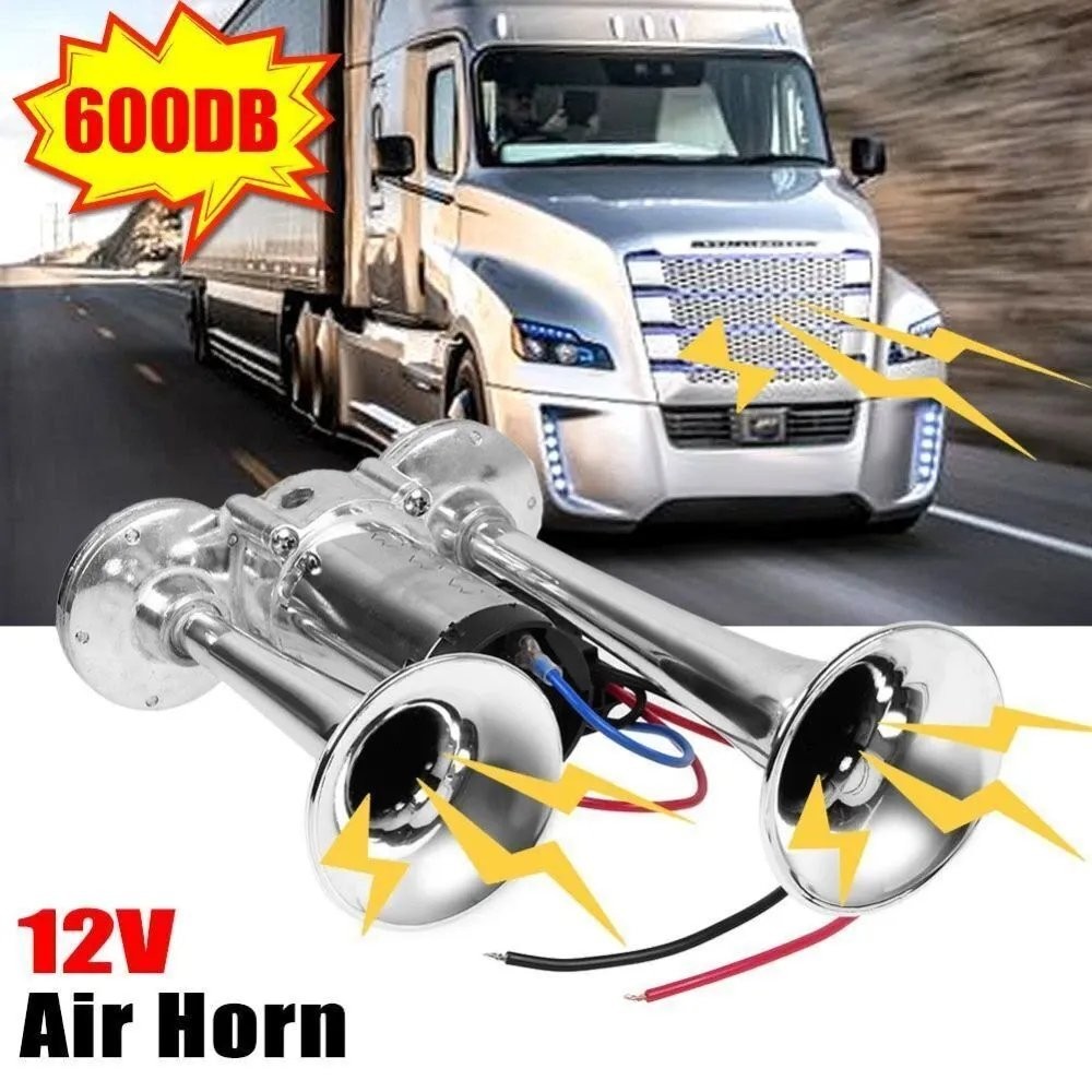 Support Pan European：600DB Fog Horn Air Horn Compressed Air Dual Trumpet Fanfare Horn Car Truck Boat 12V